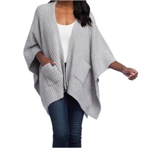 Softies Solid Rib Marshmallow Shawl Cardigan Gray Cozy Wrap Pockets One Size